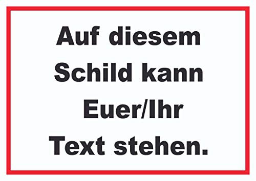 HB-Druck Schild mit Wunschtext waagerecht Text schwarz Hintergrund Weiss Rahmen rot A5 Rückseite selbstklebend