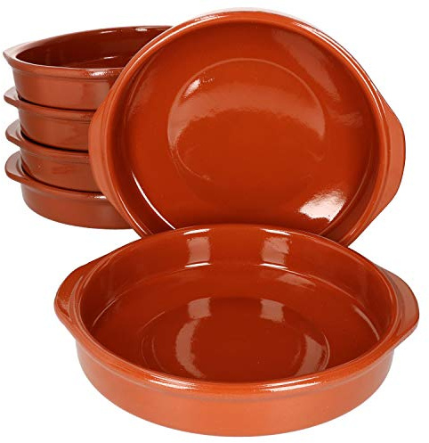 MamboCat Cazuela mit Griff 6er Set Schalen Bernd 1,3l Auflaufform rund 25,5cm aus Ton glasiert Größe XXL I Ton hitzebeständig für Auflauf Tiramisu Fingerfood I Unikat Handarbeit Vintage I Mittelalter