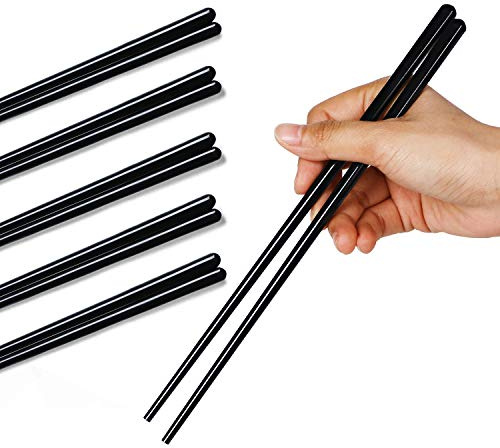 LEETOYI Porcelain Chopsticks Set of 5, Ceramic Chinese Chopsticks Easy to Clean, 9.6-Inch (Black)