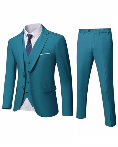 YND Herr Slim Fit 2-knappar 3-delad kostymuppsättning, enfärgad blazerjacka väst byxor och slips