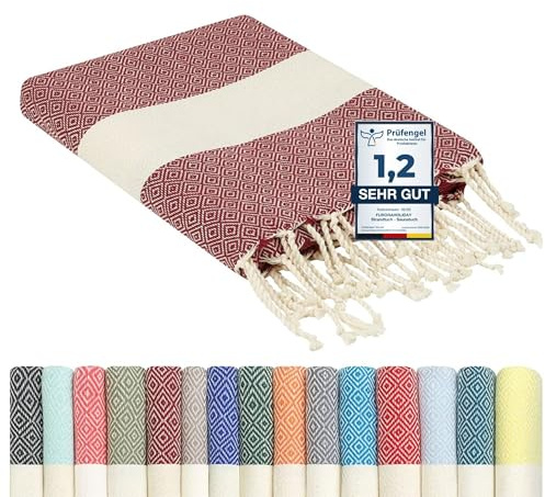 furora Holiday Strandtuch groß 100x200 cm: Baumwolle, leicht lang dünn kompakt - Premium Qualität | Hamamtuch Saunatuch, Fouta Strandhandtuch XXL | Damen & Herren Badetuch Stranddecke Picknickdecke