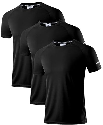 Holure Men's Quick-Dry Sportswear T-Shirts,3 Pack Breathable Moisture Wicking Gym Tops for Training & Workout,Short Sleeve Tees Black/Black/Black 3P05-XL