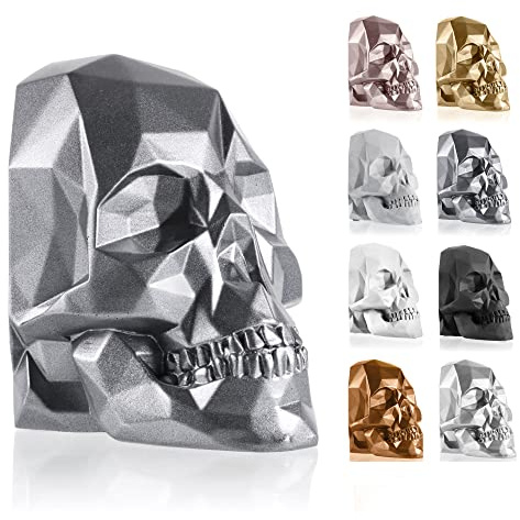 concrette Buchstütze Skull Low-Poly Totenkopf aus architektonischem Beton - Stütze für Bücherregal Buchhalter Buchständer - Dekorative Buchstützen für Regale - 1 Stück