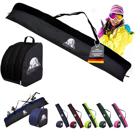 Rawstyle Skitasche Ski-Schuh-Tasche Set SKI-Tasche 160cm 180cm 190cm wasserdicht Ski Bag Ski Cover Wintersport Kombi (schwarz-schwarz, Set 180cm)
