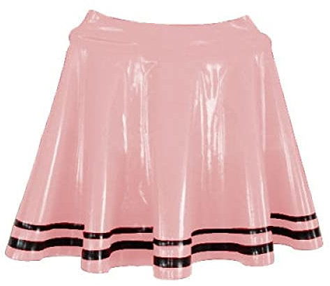 QJZM Latex Rubber Women Sexy Mini fluffy skirt Pink and Black,Pink,XS