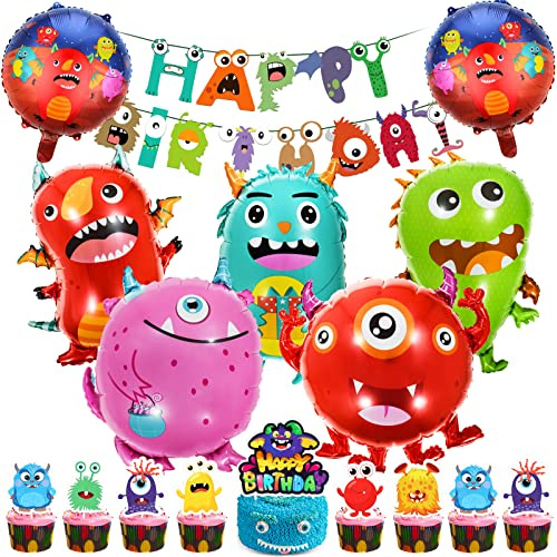 Monster Luftballons, Partydekorationen mit Happy Birthday Banner, Tortendeko, Party Deko set, fur Theme Party Supplies