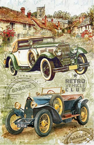 Zita´s Creative Rispapper A4 – Retro Vehicle Club Village. Motivhalmsilke, halmsidenpapper, decoupage papper