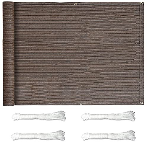 Balcony Privacy Protective Screens 0.65x4.5m Protective Screens Windbreak Net Fence HDPE Sun Protection with Eyelets and Cord and Cable Ties Attached for Yard Lawn Pergola Decking Pool Patio, Brown