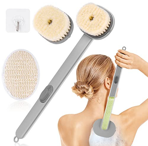 ACWOO Body Brush Back Scrubber for Shower, 4PCS Long Handle Liquid Bath Shower Brush Set, Detachable Body Back Scrubber Built-in Shower Gel Reservoir, Deep Cleaning Tool for Exfoliating Skin