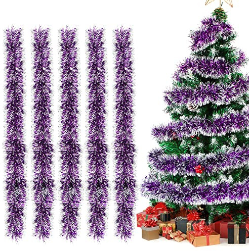 Ghirlanda di tinsel viola, 5 ghirlande di Natale lucide, decorazione per albero di Natale