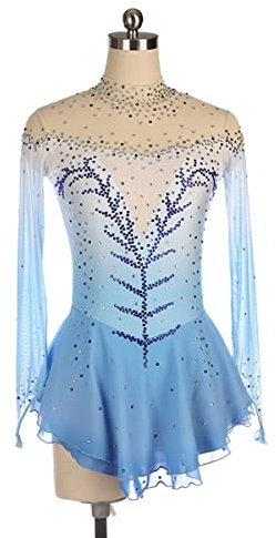 kzytamz Kinder Mädchen Eiskunstlauf Kleid Damen Schlittschuh Tanz Kostüm Turtleneck Blau Gradient Wintersport Eiskunstlauf Kleid Ballett Tanz Kleidung Outfit (M,Blue)