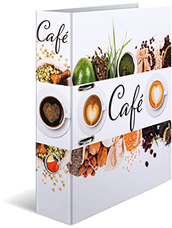 HERMA 19565 Folder A4 Flavors Coffee, 7 cm Wide, Motif Recipe Folder for Writing Yourself, Made of Cardboard with Inner Print for Kitchen and Household, Sturdy Cardboard Ring Binder for Cooking
