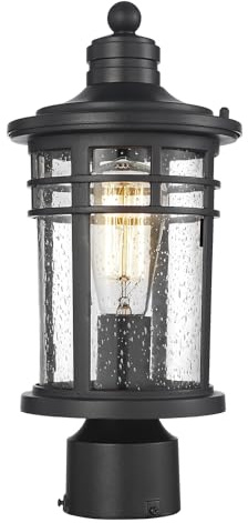 Darkaway Outdoor Post Lights Lamp Posts Outdoor Lighting, Waterproof Aluminum Post Lights Outdoor Light Fixtures with Glass, Light Posts for Outside Patio Yard (1 Pack, Black)