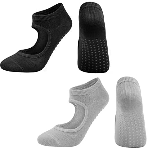 iTYOOS 2 Paar Yoga Socken Rutschfeste für Damen Yoga Pilates Sock Antirutsch Sportsocken Baumwolle Ballettsocken mit Griffen