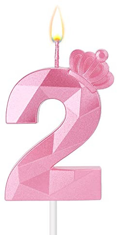 Zahlenkerze, 7,5 cm Geburtstagskerze 3D Tortenkerzen Rosa Krone Geburtstagskerzen für Mädchen Deko für Geburtstag Hochzeit Jubiläum (2)