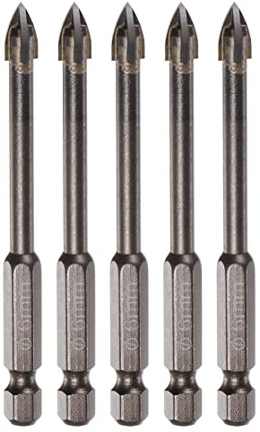 sourcing map 5pcs Titanium Coated Masonry Drill Bit, 6mm Triangle Concrete Drill Bits Ceramic Tile Drill Bit with 1/4 Hex Shank for Mirror and Ceramic Tile on Concrete Brick Wall