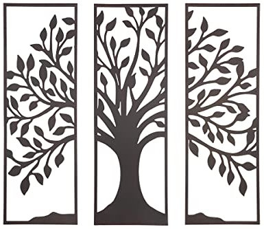 GILDE Wandrelief 3 - teilig Baum Tree Metall braun 90x90 cm Wanddeko Kunstwerk Wohnzimmer Dekoration Design