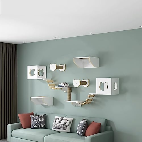 Katzen Kletterwand Set, Katzenregal aus Massivem Holz, Katze Wandelement, Katzenwandparkour, Katzennest-Wand-Sprungplattform, Geeignet für Katzen zum Schlafen, Spielen und Klettern (Size : Package3)