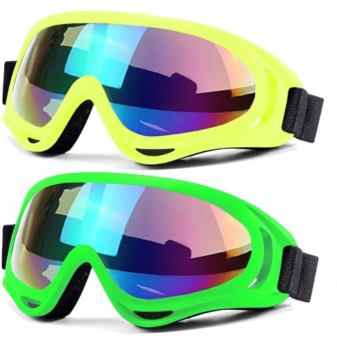 SHYL~JIER Lot de 2 lunettes de ski et de snowboard avec protection UV, coupe-vent, anti-reflets pour homme, femme, jeune, enfant