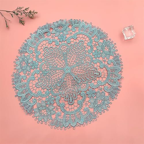 SYSUII 2 Stück Spitze Runde Gestickte Tischläufer,Handarbeit Geklöppelt Spitze Tischläufer Untersetzer Häkeln Tischläufer Spitzendeckchen Platzdeckchen für Hochzeit Festival Tischdekoration-Blau