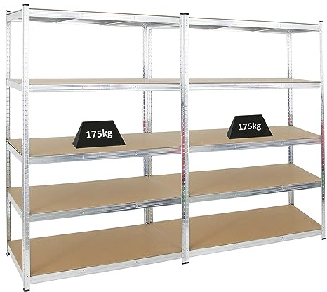 PROREGAL Mega Deal | 2X Schwerlastregal Ragnar | HxBxT 180x120x60 cm | Fachlast 175kg | Verzinkt | Garagenregal Kellerregal Werkstattregal Lagerregal Steckregal