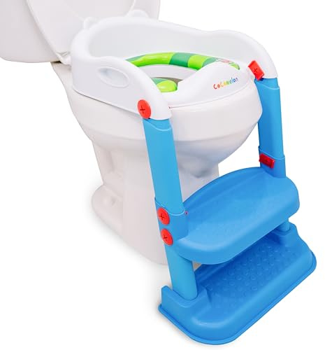 Cocomelon 1st Training Seat Step Up Potty, Upgrade Toddler Toilet Training Seat for Kids Boys Girls, 2 in 1 Potty Training Toilet, Splash Guard Anti-Slip Pad Step Stool