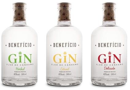 Benefício Gin de ‎Flor de Cáñamo, Pack Ginebra Premium con 3 botellas de 500ml, 43º