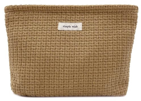 Torytoe Kosmetiktasche, Kulturtasche Segeltuch Mäppchen Make Up Schminktasche Gewebt Kariert Waschtasche Travel Cosmetic Organizer Kulturbeutel Reisen Kosmetikbeutel für Damen, Helles Kamel