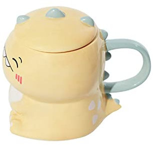 Emaille Tasse 450ml Nette Dinosaurier Keramik Kaffeetasse mit Deckel Kreative Handgemalte Getränk Milch Tee Becher Neuheit Geschenk Porzellantasse (Color : E, Size : 450ml)