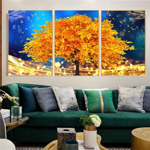 5D DIY Diamond Art Painting Kits Vollbohrer, Geldbaum Strass Kreuzstich Stickerei Leinwand 3 Stück Diamant Malerei Bilder Painting nach Zahlen für Kinder Erwachsene Wohnwand Dekor 50x70cm T-80