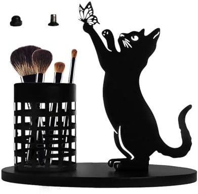 Porte-stylo, porte-crayon noir - Porte-crayons Chat Noir | Organisateur de bureau en métal, décoration de la maison, porte-stylos de bureau pour chat, gobelets pour pinceaux de