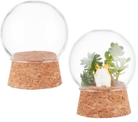 NBEADS 2 pz Cupola Cloche espositiva in Vetro, 4.9x6.2cm Mini Copertura A Cupola In Vetro con Base In Sughero Arco Campana Cloche per Centrotavola Piante Rocce Campioni Decorazioni Artigianato
