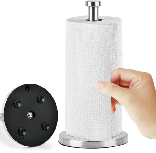 OctBird Stainless Steel Vertical Paper Towel Holder with Suction Cup,Kitchen Roll Holder,Kitchen Roll Holder Free Standing,Grey Kitchen Roll Stand,Paper Towel Stand,Tissue Stand