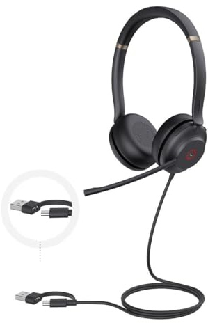 Yealink UH37 Dual USB Headset mit Geräuschunterdrückung, kabelgebundenes Headset für PC-Laptop, Teams-Zertifiziert, USB-A- und USB-C-Kabel, funktioniert mit Zoom und Anderen führenden UC-Plattformen