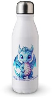 MAXIKIWI - Single Wall Water Drinking Bottle with Screw Cap, Non Insulated Lightweight Aluminium, BPA Free, Leak-Proof - Cute Baby Dragon - 500ml