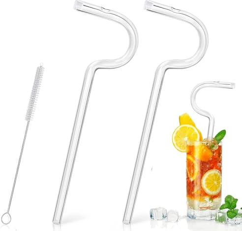 2 Pezzi Cannuccia Riutilizzabili, Cannucce In Vetro, Cannucce Lavabili Lunghe Curve, Cannucce In Vetro Riutilizzabili Trasparente, Per Le Tazze, Con Spazzola Per La Pulizia Della Cannuccia