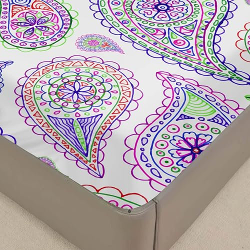 DOTBUY-SHOP Spannbettlaken - 30 cm Tief Pelis Druck Bettlaken, Atmungsaktive Bettwäsche aus Gebürsteter Mikrofaser Mit Gummizug Farbecht für Boxspring- und Wasserbetten (90x200cm,Veilchen)