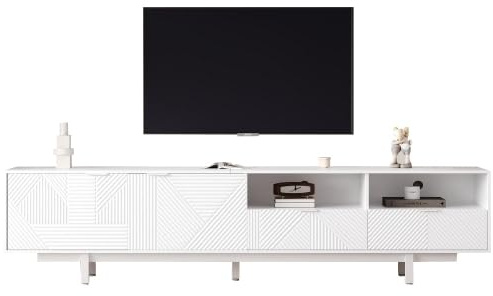 HAINEW TV Schrank TV Lowboard mit 2 Türen und 2 Schubladen, Moderner 200cm Lang TV Tisch Fernsehtisch Fernsehschrank mit 2 Offenes Fach und Metallbeine, Weiß, 200×40×51cm