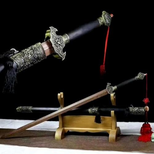 HJHUUA Spade Cinesi in Legno,Lama in Palissandro Naturale,Fodero in Ebano Naturale,bokken Fatto a Mano,Spada Dritta in Legno per Regalo,Collezione,Esposizione,Tai Chi,Arti marziali-106 cm