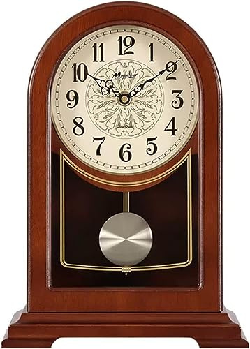 NSTVVEE Horloge de cheminée à Pendule de 12 Pouces, Horloge en Bois pour décoration de Salon, Horloge de Table silencieuse à Piles pour cheminée, Manteau, Bureau, étagère et Cadeau de déco