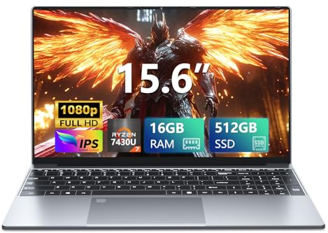 AVENKA 15.6 inch Gaming Laptop,with 16GB RAM, 512GB SSD,R5 7430U Processor (Up to 4.3GHz), 1920 x 1080 Display, Wi-Fi 5, Bluetooth 5.0, HDMI Port x1, Backlit Keyboard,Win11 Pro.