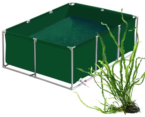 uofgcru Réservoir d'eau d'aquaculture en Toile épaisse avec Support, Piscine Réservoir de Stockage, Étang À Poissons en Toile Hors Sol, Bassin d'eau d'aquaculture,Green 2×1.5×0.6m(6.5×4.9×1.9ft)