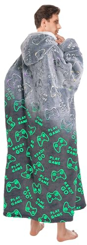 OLAOLA Leucht Decken-Hoodie Gaming Geschenk, Oversize Kuscheldecke Unisex | Leuchtender Decken-Hoodie mit Spielkonsole-Motiv. Warme Oversized Kuscheldecke, perfektes Gaming Geschenk zum Geburtstag.