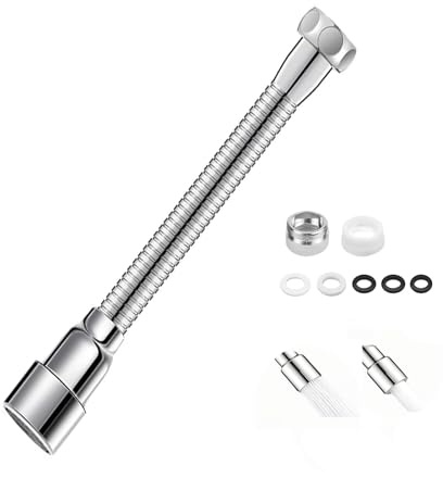 Extensor Grifo Cocina 20 cm, Aireador Flexible 360° con 2 Modos | Acero inoxidable con 2 adaptadores de 22 mm, para grifos de fregadero, lavabo, cocina y baño