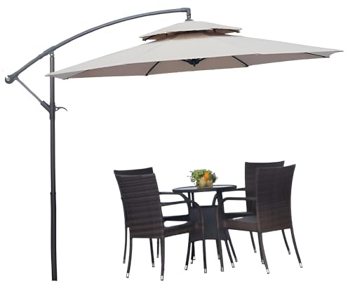 Parasol déporté, Parasol Suspendu d'extérieur à 8 Baleines Robustes avec mécanisme à manivelle, Pare-Soleil pour Balcon, terrasse, Plage