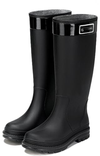ZZTWER Non-Slip Winter Warm Boots, Women's High-Top Fleece-Lined Rain Boots Waterproof Fashion Outdoor Shoes Wellies(Black 1,5 UK)
