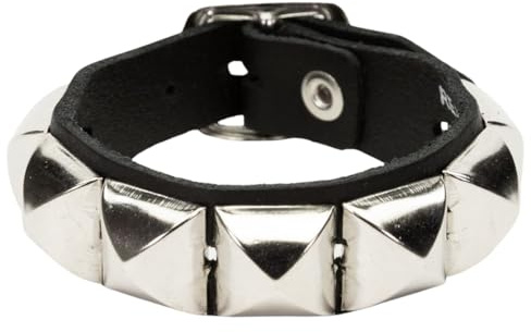 Heart Rock Bracciale uomo pelle vera regolabile con borchie a piramide 1 Fila, fibbia regolabile da 17 a 20,5 cm e minuteria in acciao nickel free - Made in italy