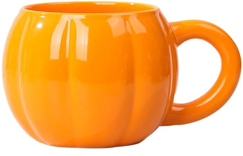 Joygoodta Taza de calabaza, linda taza de café de cerámica de Halloween con diseño de dibujos animados naranja para otoño, Acción de Gracias, Navidad