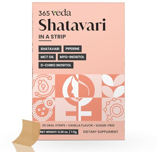 365veda Shatavari & Myo-Inositol Oral Strips | Traditional Extract with Chromium & MCT Oil | Supports Normal Metabolism & Blood Glucose Levels | 30 Vegan Quick-Dissolve Food Supplement Strips