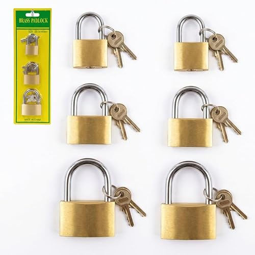 Pack of 6 Mini Brass Padlocks with Keys Small Keyed Locks Set Including 3 Sizes 25mm, 30mm & 40mm Each 2X | Durable Brass Locks for Luggage Diaries Cabinets